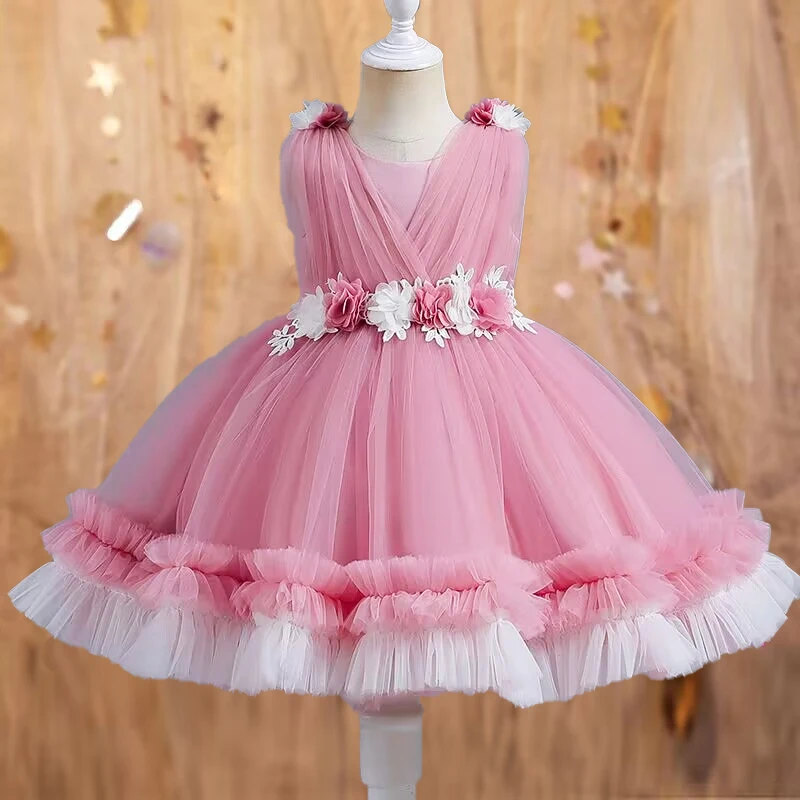 Baby Dress New Girl\'s Birthday Party Elegant Evening Dress Sequin Big Bow Fluffy Ballet Performance Girl Princess Dress