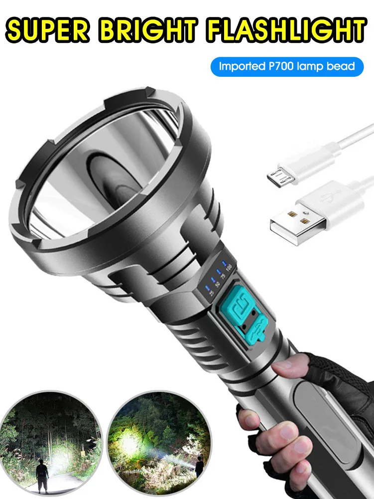 D5 P700 Powerful Led Flashlight Tactical Flash Light Torch Waterproof Camping Hand Light Usb Rechargeable Self Defense Edc Lamp