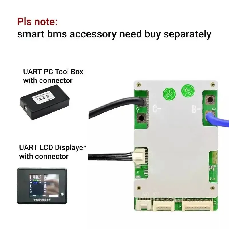 JIABAIDA Smart BMS 10S 12S 13S 14S 16S 17S LiFePo4 Li-ion Compatible 20A-120A 100A Current Charge JBD BMS BT UART Balance