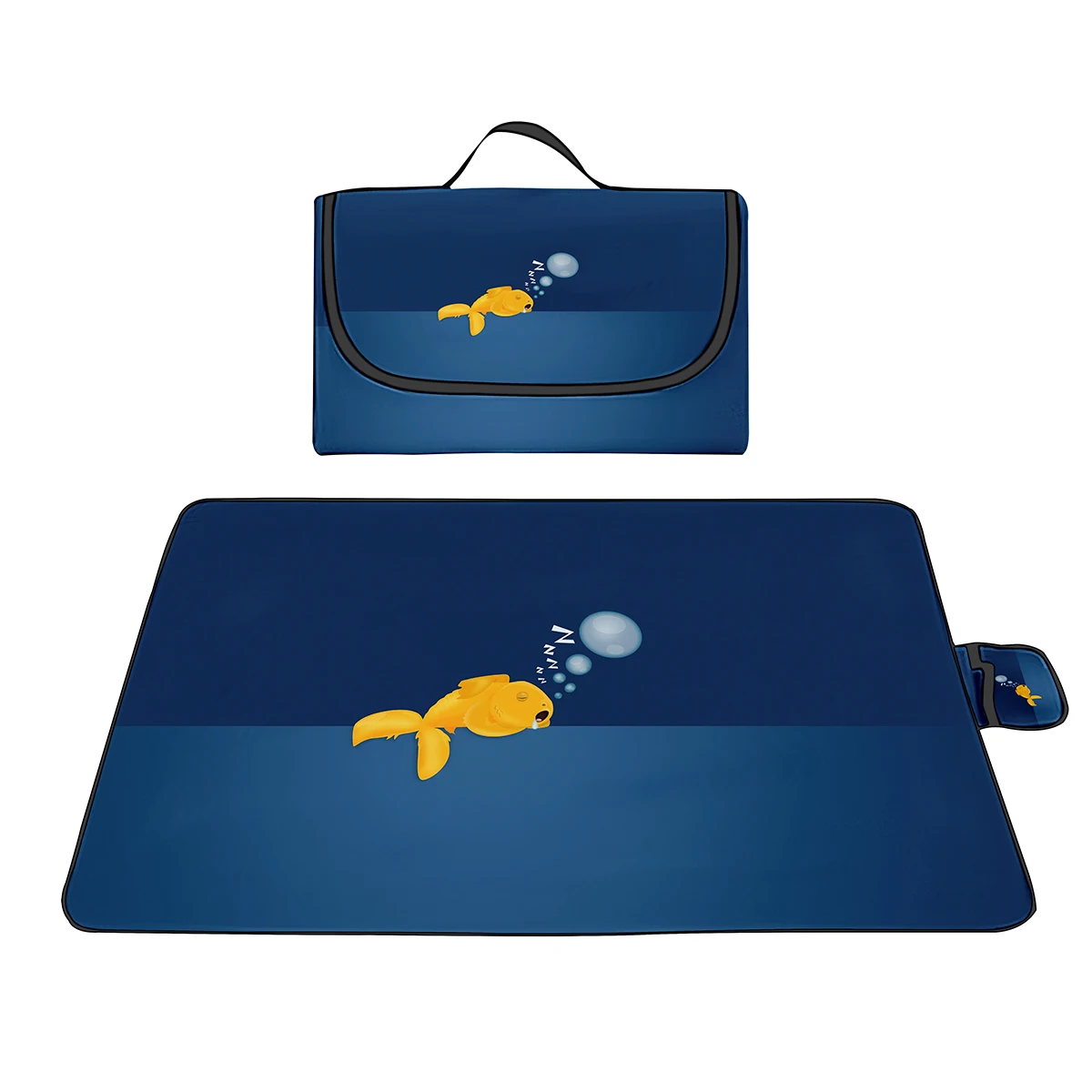 Portable Large Outdoor Picnic Blanket Cartoon Goldfish Print Foldable Oxford Lightweight Beach Mat With Family for Travel Lawn