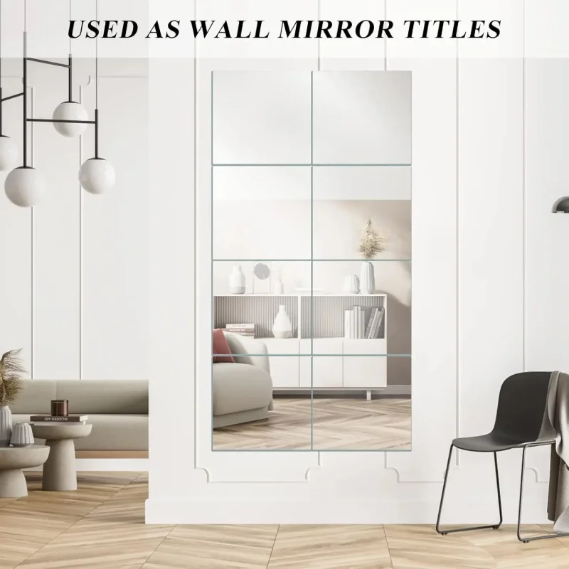 Autocollants miroir carrés en acrylique de 15cm, 6 pièces, pour décorations murales, décoration de maison, chambre à coucher, salle de bains, facile à appliquer, aucune colle nécessaire