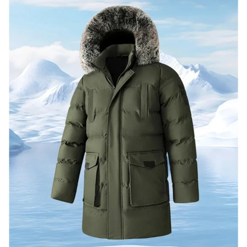 Men's Business Casual Lined Long Parkas Winter Hooded Overcoat Men Thick Warm Cotton Plus-size 8XL Jacket Cold-proof Parka Coat