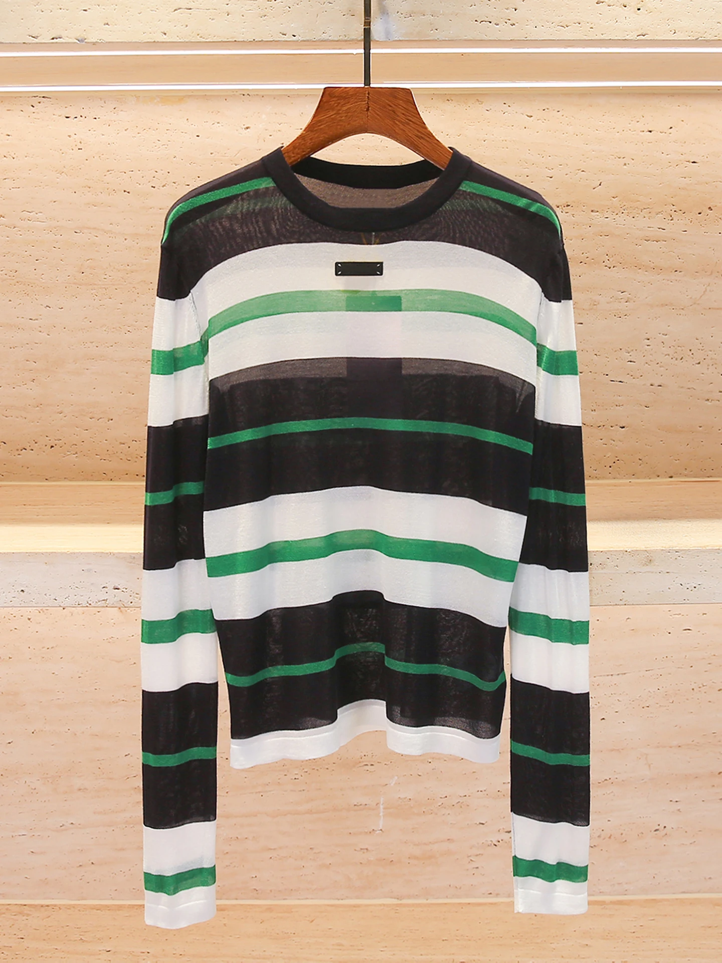 

Casual Versatile Striped Patchwork Knitted T-Shirt Women's Premium Spring Summer Top Commute Style Regular Fit Moderate Softness