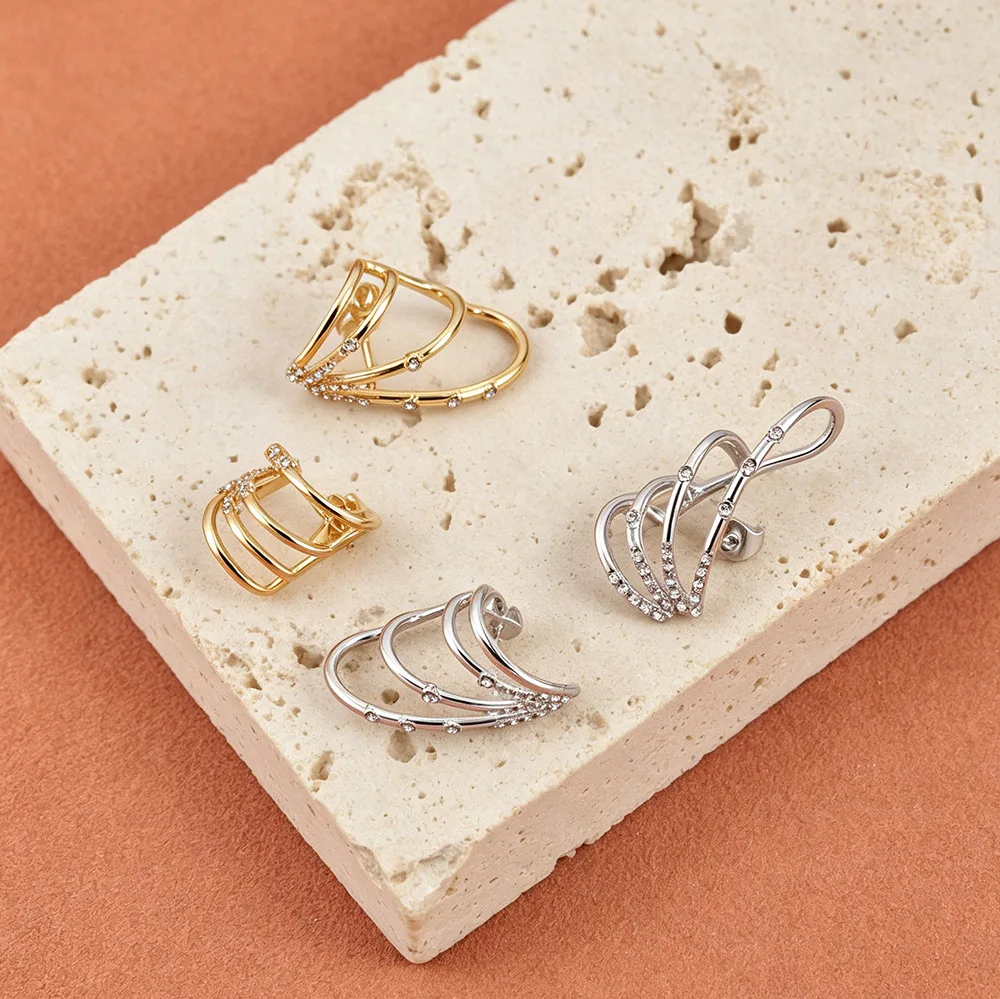 JeeMango Hochwertige Edelstahl-Ohrringe in Goldfarbe für Damen, luxuriöse glänzende CZ-Zirkon-Ohrringe, Hochzeitsschmuck E26086 – Detail 7