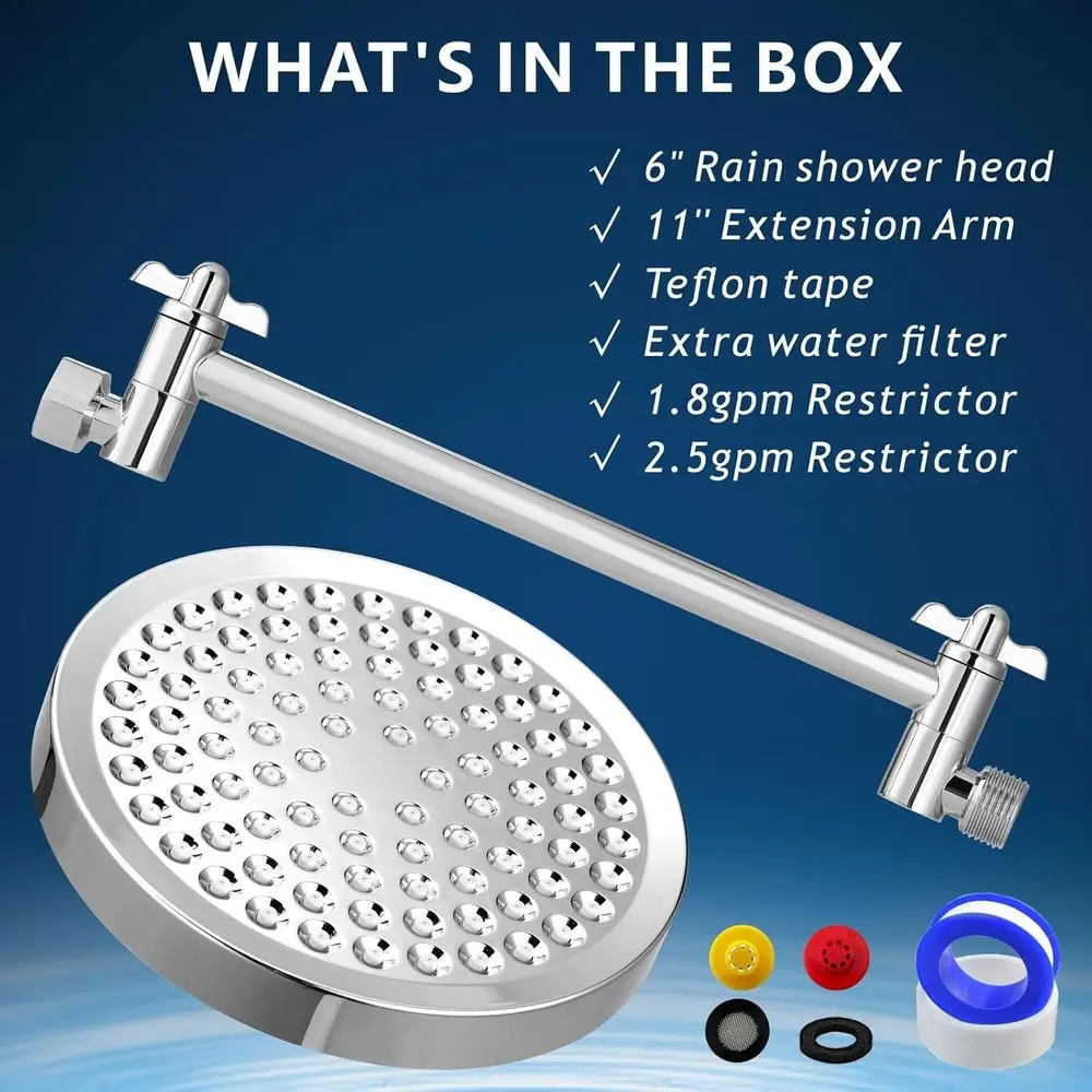 رأس دش مطري بذراع تمديد 11 مرتفعة - تدفق عالي، فاخر حديث، معزز للضغط (دائري، كروم) #6