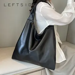 LEFTSIDE Fashion Leather Big Tote Bag for Women 2023 Tend Females Simple Large High Capacity Shoulder Side Bag Black Handbags