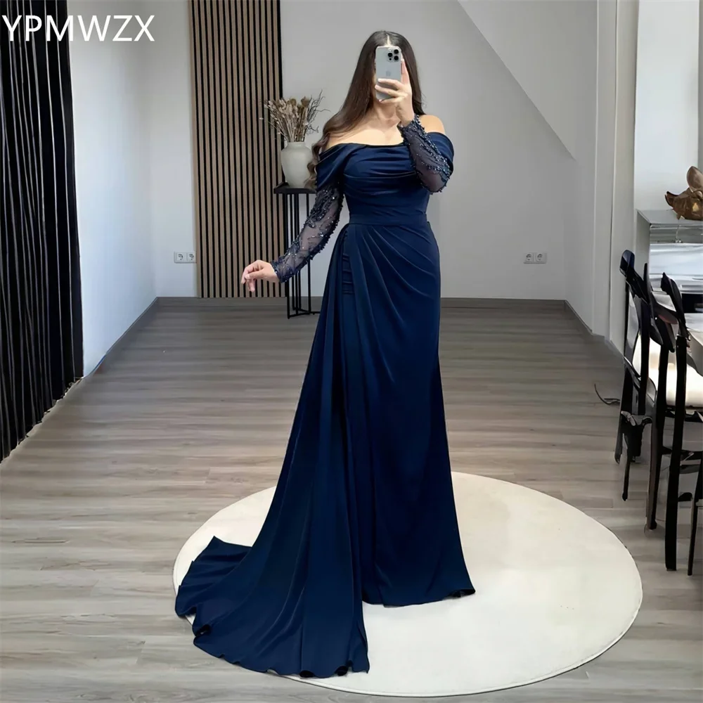 

Customized Evening Dress Women Prom Gown Formal YPMWZX Off-the-shoulder A-line Floor Length Skirts Ruffle Bead Bespoke Occasion