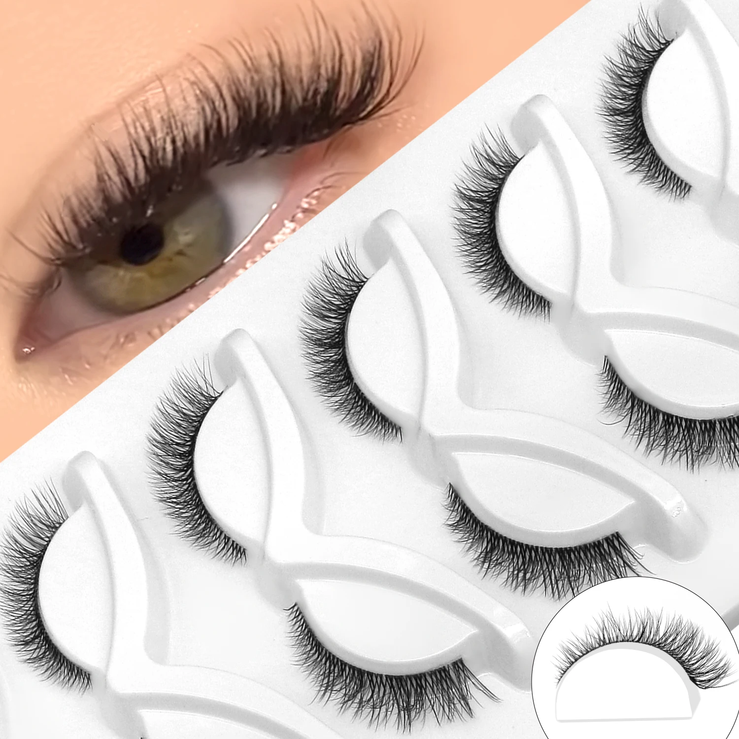 GROINNEYA Natural Cat Lashes 3D Faux Mink Lashes Soft Full Natural long Eyelashes Wispy False Eyelashes Curly lashes wholesale