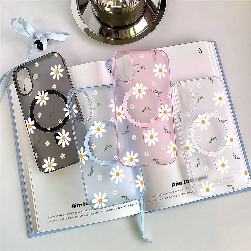 Wireless Charging Phone Case For Samsung Galaxy S26 S23 S25 S24 Plus Ultra FE A57 A56 A55 A37 A36 A35 Hard Chrysanthemum Cover