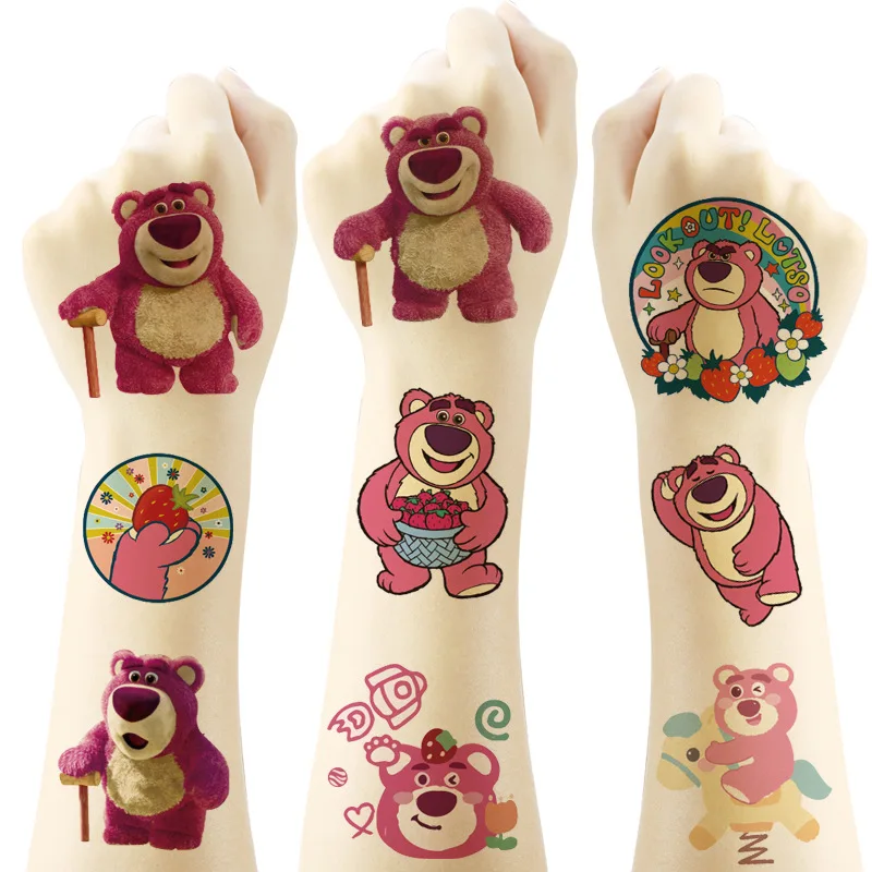 

20Pcs Kawaii Disney Lotso 5x5cm Tattoo Sticker Cute Tattoo Sticker Water Transfer Disposable Tattoo Birthday Party Girl Gift