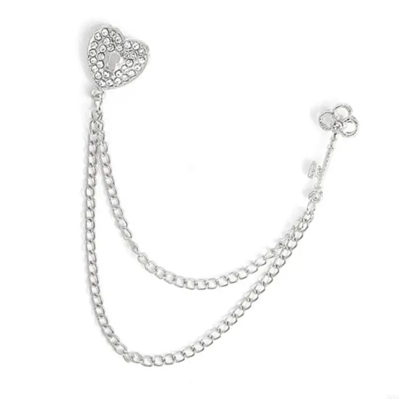 2026 New Elegant Metal Heart Brooch Long Chain Fashion Accessory odern Heart Brooch With Extended Chain For Women Men