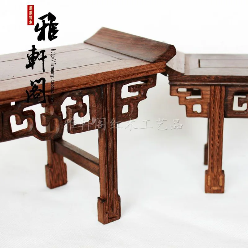 Nature Redwood Pedestal, Traditional Asian Design, Stone Vase, Teapot Collection Display, Rectangle Stand