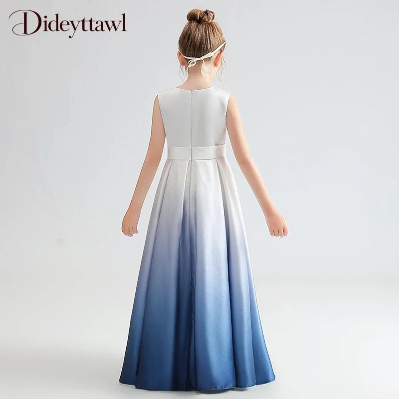 Dideyttawl Customized Gradient Color Long Satin Dress For Girls Sleeveless Elegant Birthday Party Junior Concert Banquet Gown