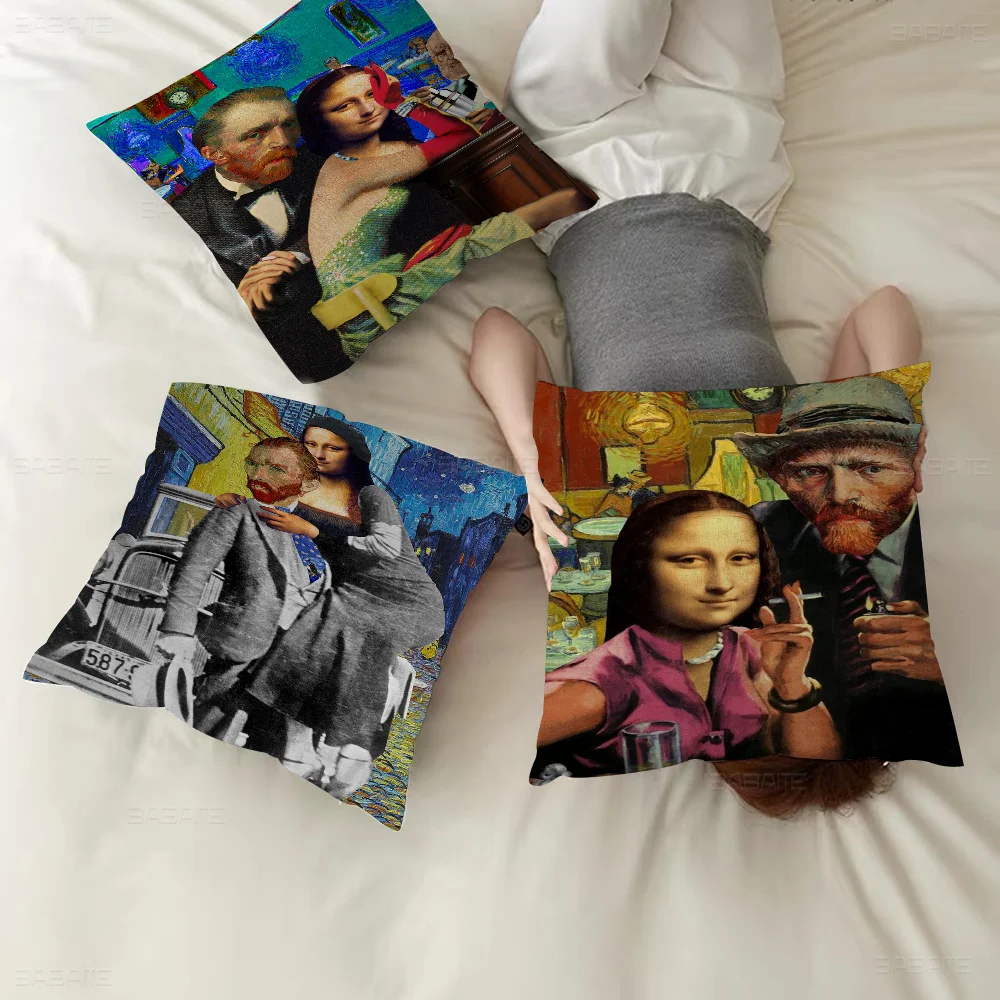 

Van Gogh Mona Lisa Painting 45*45cm Cushion Cover Pillow Cover Decor Pillowcase Home Pillowcase For Couch Pillow