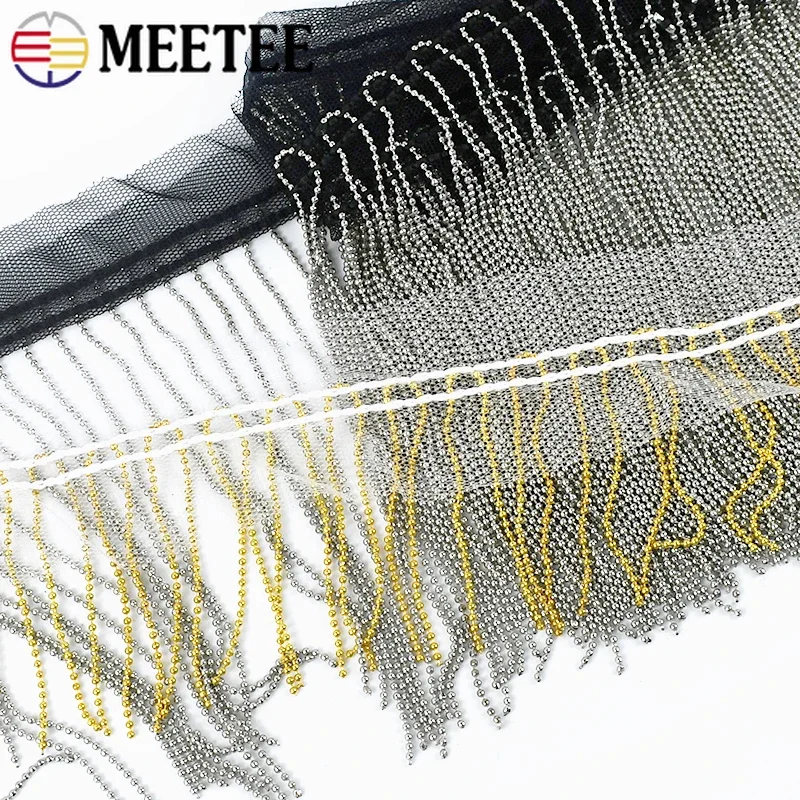 1/2Yards 3/6/9/14cm Metal Beaded Tassel Fringe Trim Lace Ribbon Bead Fringes Mesh Fabric Bag Clothes Decor Laces DIY Accessories