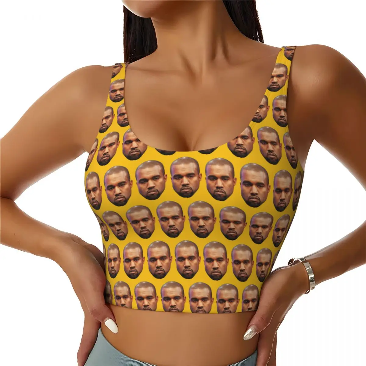 Custom Funny Kanye West Meme Sports Bra Women's Rapper Music Producer High Impact Workout Yoga Crop Top
