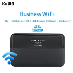 KuWFi-Roteador móvel sem fio portátil, Desbloquear 4G bolso WiFi, bolso WiFi, cartão SIM, Hotspot ao ar livre, Mini Router, 6000mAh, 150Mbps