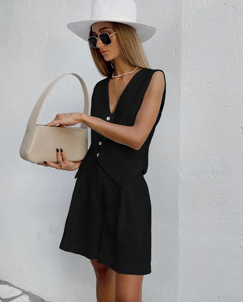 2025 New Suit Vest + Shorts Se - Summer Linen Clothing For Women 评论和价格