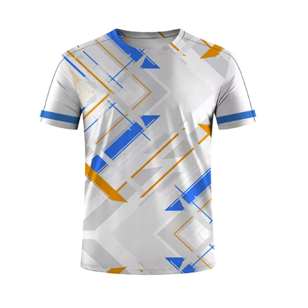 Striped 3D Print Micro Elastic Breathable Round Neck T-shirt Outdoor Casual Sports Top New Men's Summer Tennis Training