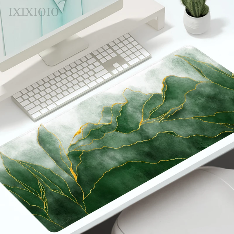 Gold Green Leaves Mouse Pad Gaming XL Computer HD Mousepad XXL Natural Rubber Soft Office Office Accessories Desktop Mouse Pad