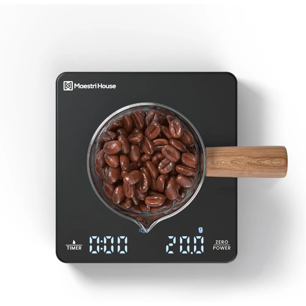 

Portable Digital Coffee Scale with Timer, 2kg/0.1g Accuracy for Espresso & Pour-Over, Rechargeable Kitchen Scale