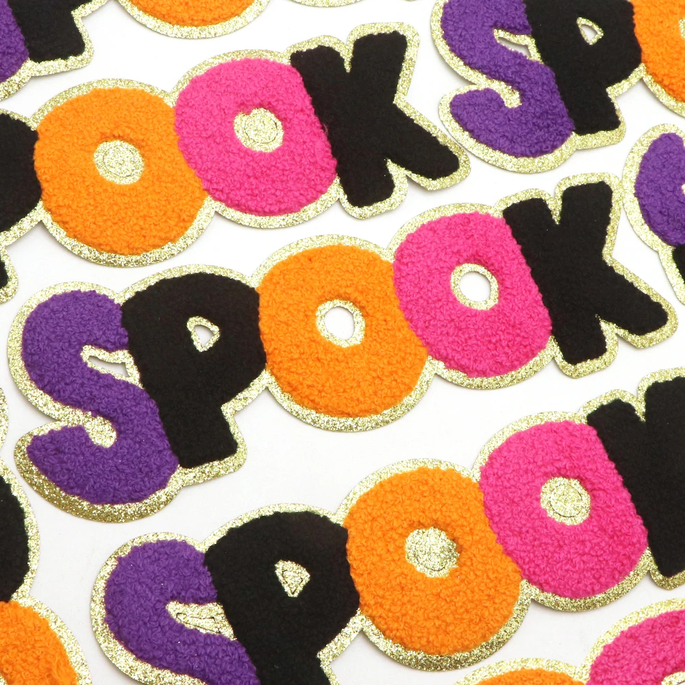 1PC Funny Halloween Spook Chenille Patches For Clothing Backpack Decor Diy Applique Iron On Embroidery Badge For Clothing Bags