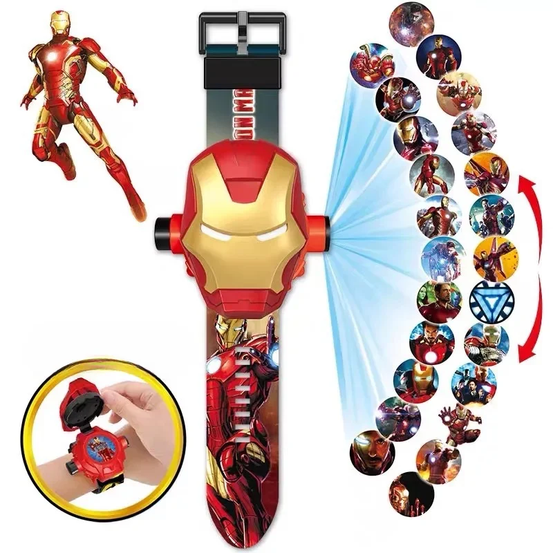 Animation Hero Children\'s Watch 3D Projection Stereo Cartoon Spider-Man Iron Man Hulk Digital Watch Gift for Children one piece