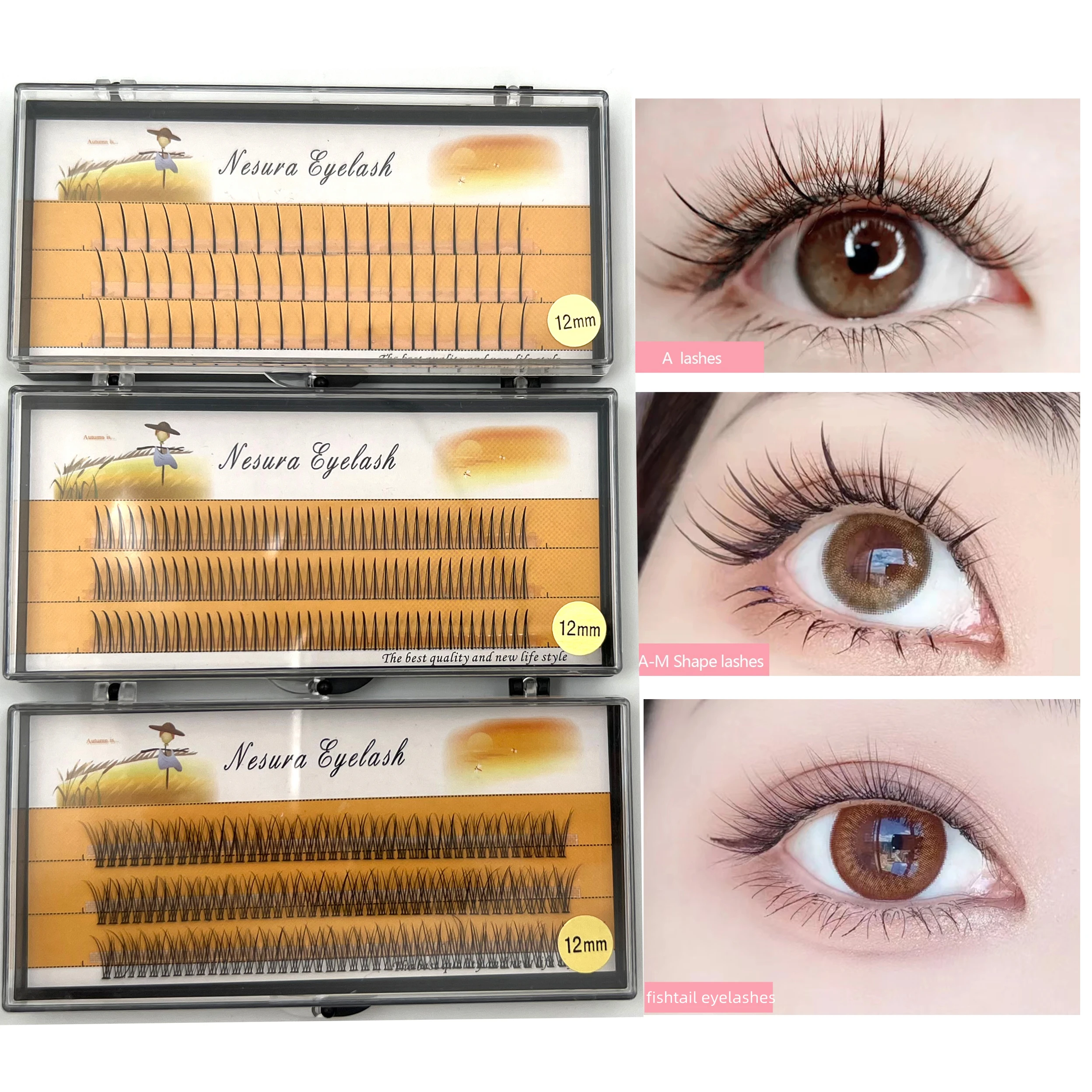 A/M Shape Premade Eyelashes Makeup Individual Lashes Cluster Spikes Lash Wispy Premade Russian Natural Fluffy False Eyelashes