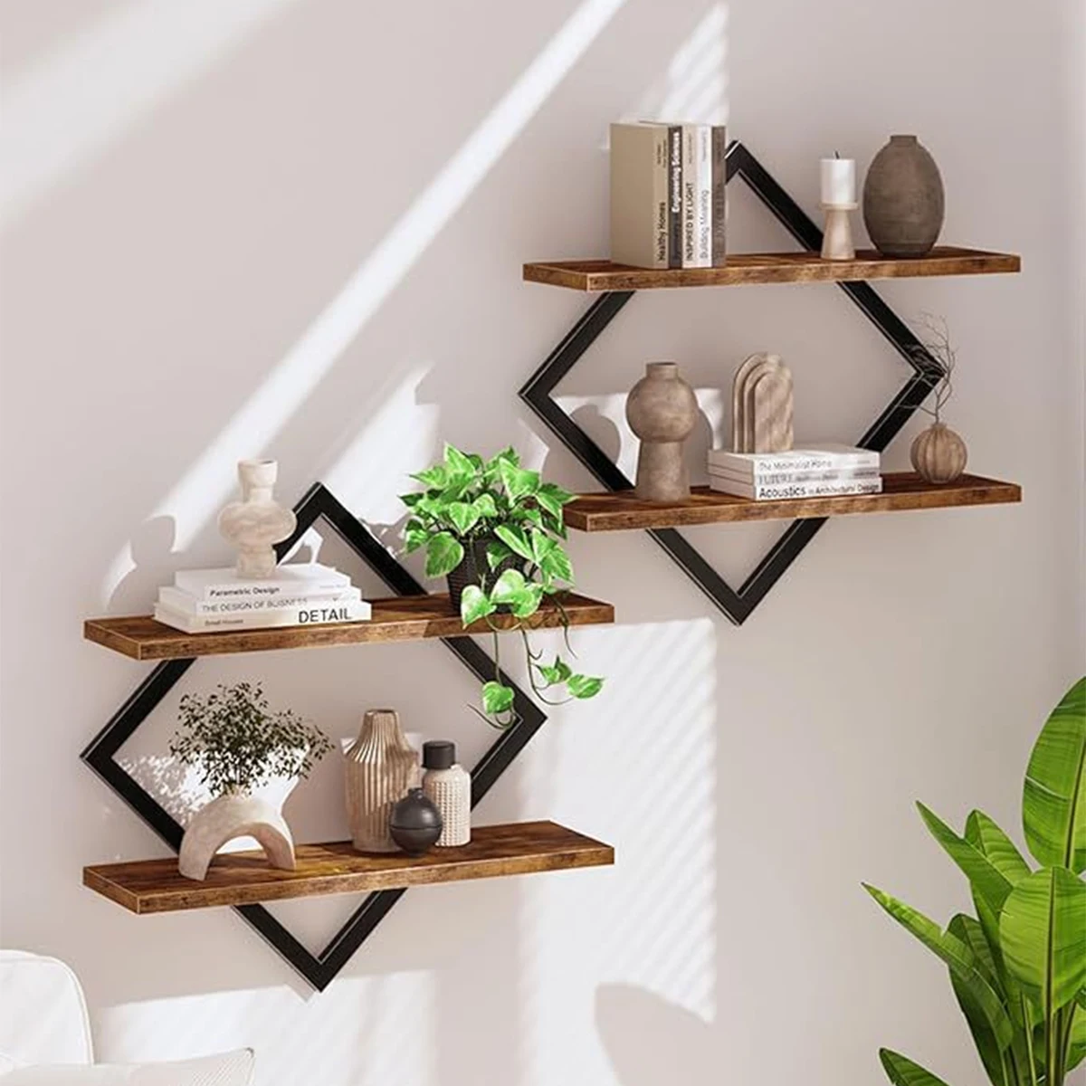 2pcs wooden wall storage rack, living room background wall vase decoration rack, home miscellaneous storage rack
