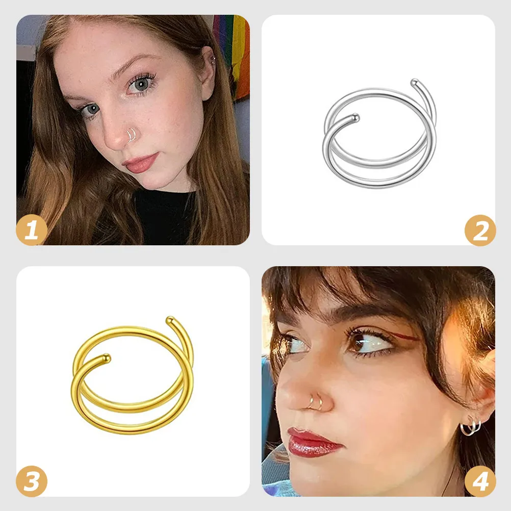 6Pcs Women Spiral Nose Rings Stainless Steel Nose Jewelry Comfortable Rust Resistant Decorative Hoops for Daily Wear Gift