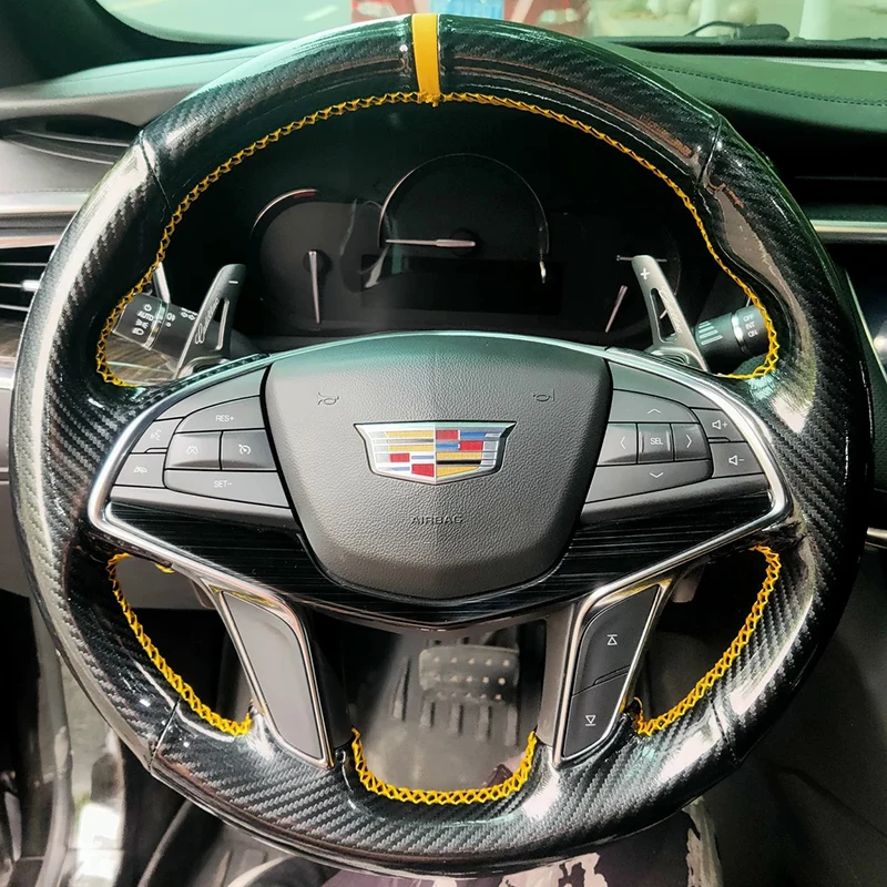 

100% Fit For Cadillac ATS CT6 CTS XT5 XTS XT6 Escalade XLR Hand-stitched Carbon Fiber car steering wheel cover