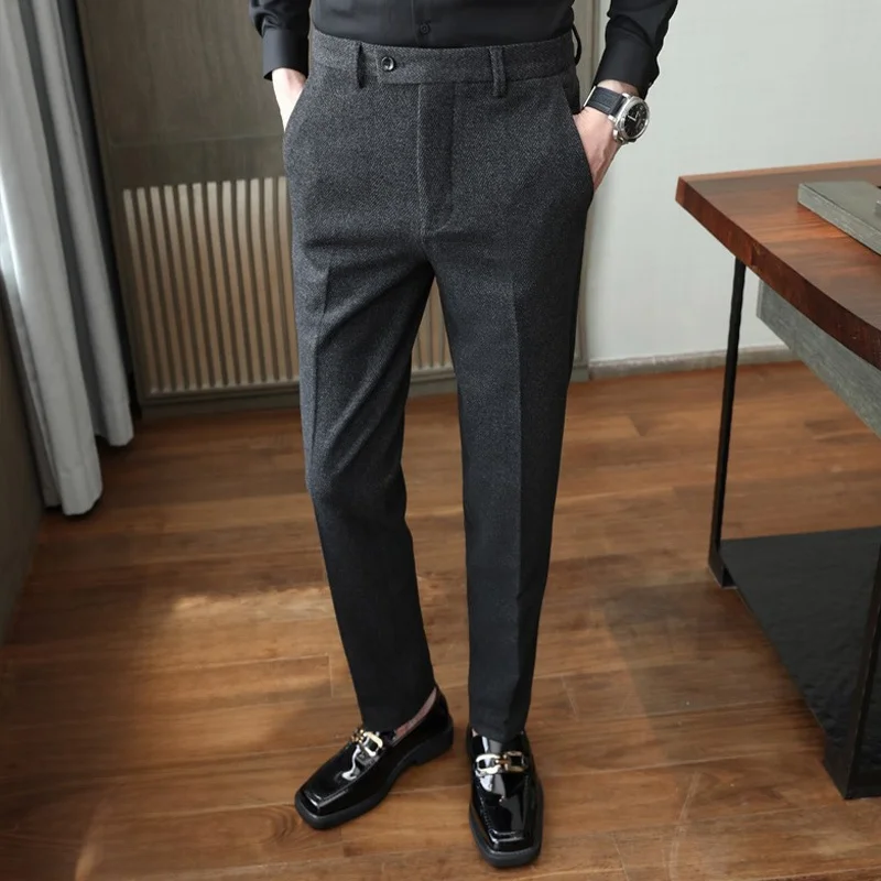 

Men's Large Size Straight Leg Woolen Busin Pants Casual Commute Versatile High-End Drape Suit Trousers Autumn Faion
