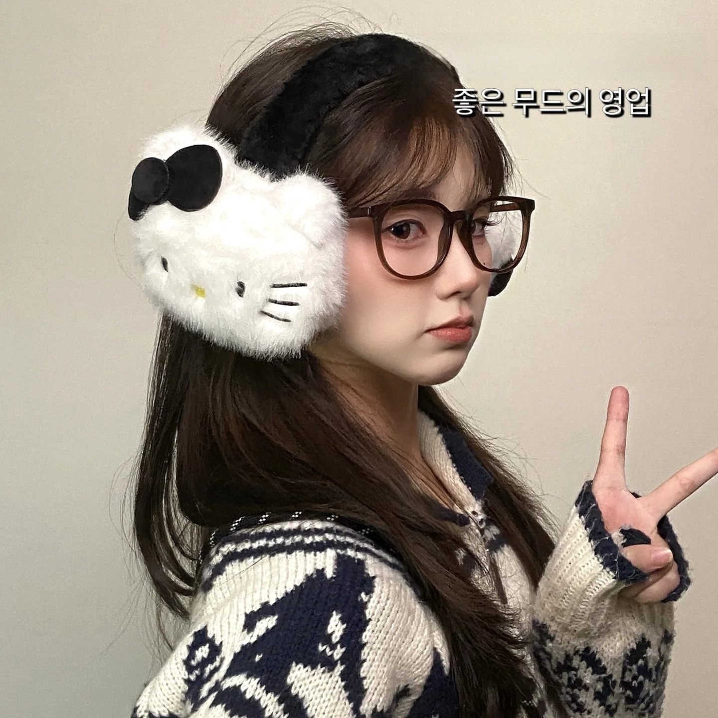 韓国風シックkt猫耳マフ-レディース冬用暖かいプラッシュイヤーマフ-防寒耳保護カバー-男女兼用-大人子供用