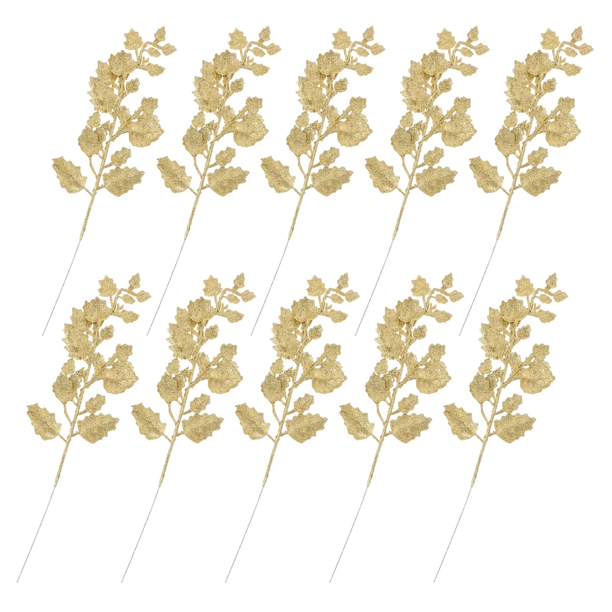 

Glitter Powder Christmas Leaf Decorations 10 Pieces Faux Holly Sprays Festive Tree Trim for Merry Xmas Home Interior Styling