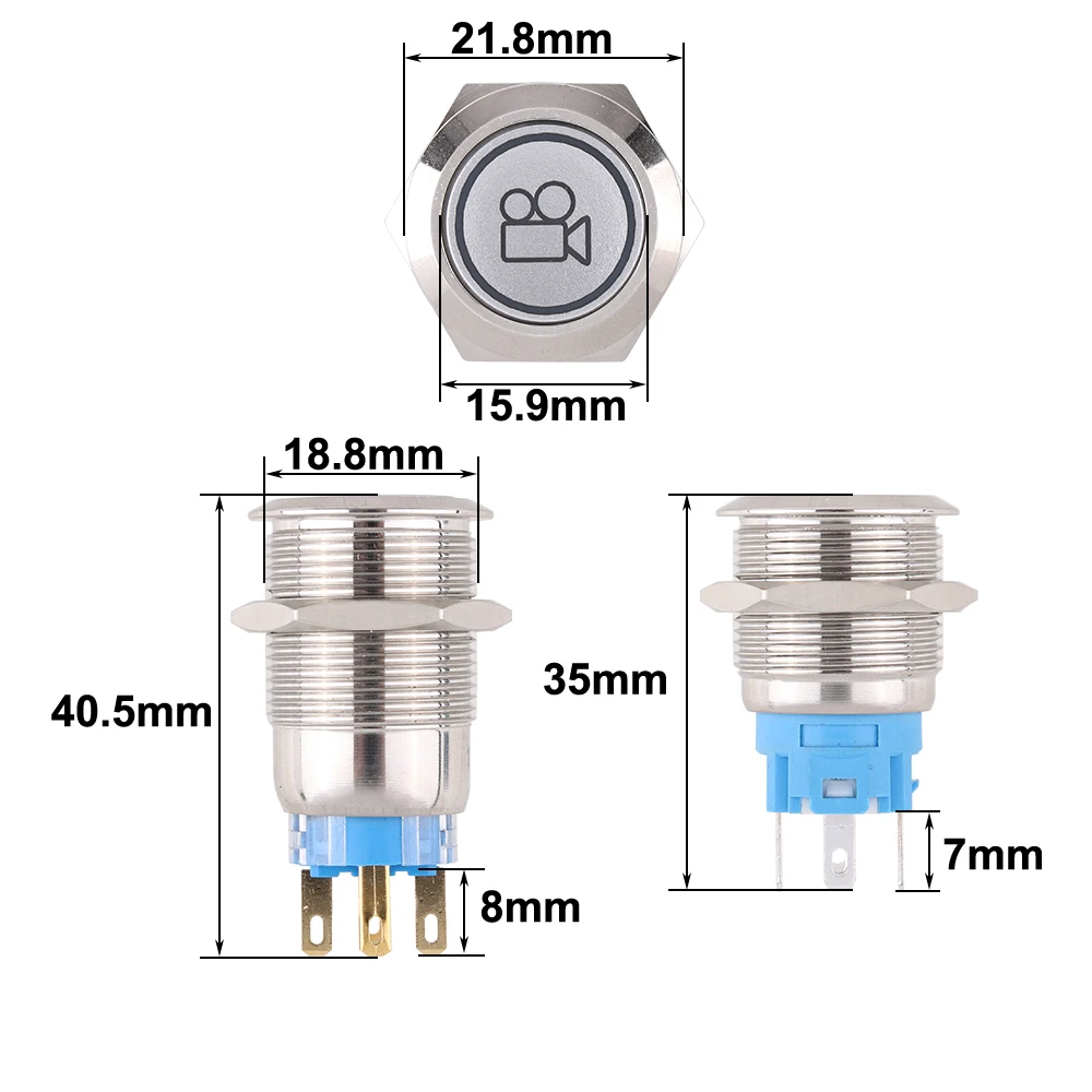 19mm Anpassung Taste Metall Messing Rhodium Überzug Push Button Schalter Ring Lampe Fett Runde Rast/Momentary Fans Licht