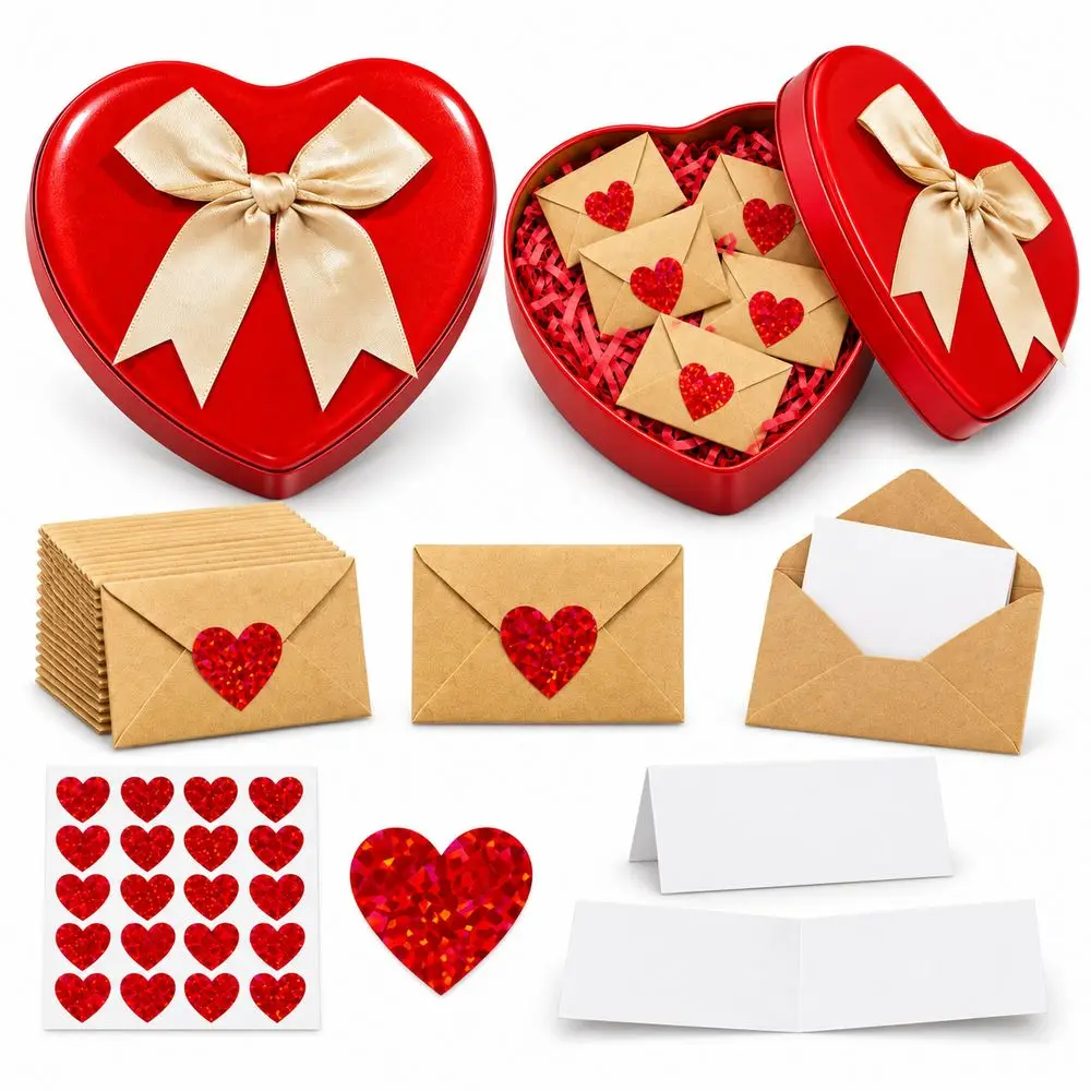 60Pcs Pre-Written Cards Love Letters Envelope Set Heart Stickers Elegant Box DIY Love Notes Box Blank Mini Cards Mini Cards Set