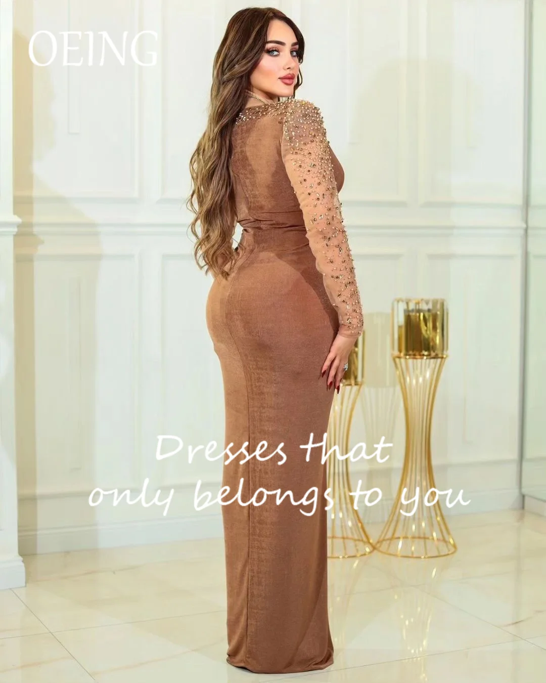 V-Neck Customized Garden Evening Dresses Appliques Plears Sleeves Formal Birthday Floor Length Elegant Prom Gown Party Women