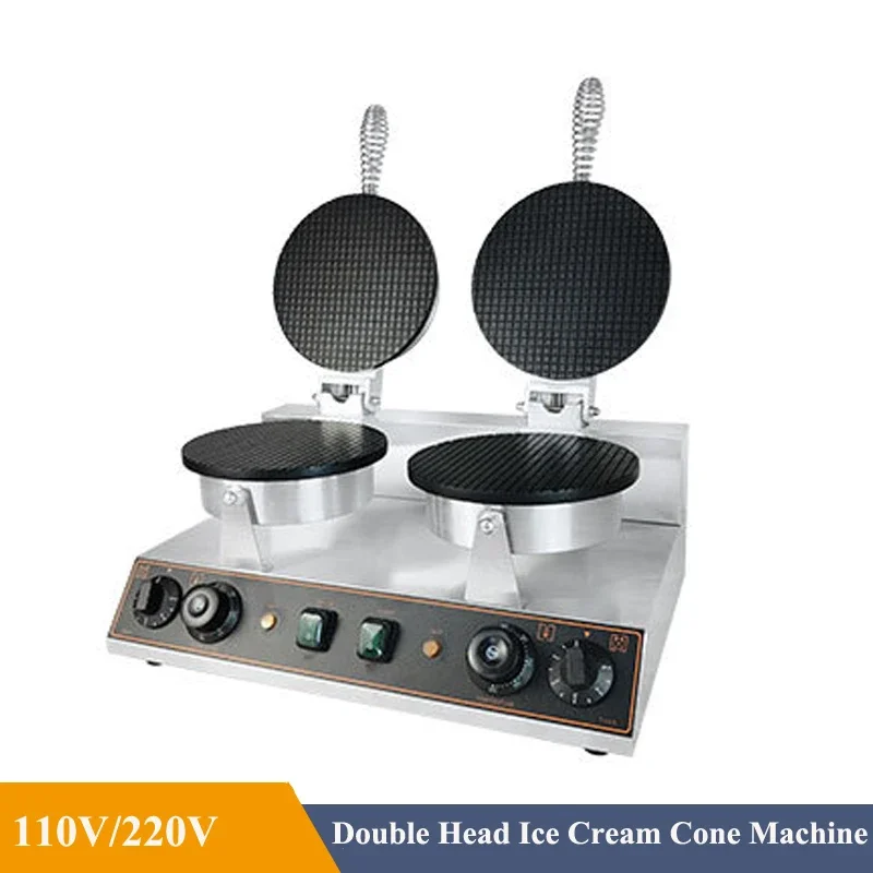 Stainless Steel Double Head Ice Cream Cone Making Machine Ice Cream Maker Electric Waffle Cone Baker Oven Crispy Egg Roll Baking