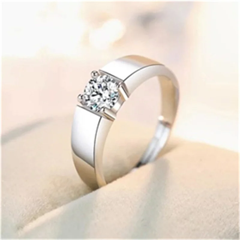 Anillos clásicos de circonio de cristal Chapado en plata, anillo con apertura ajustable a la moda para mujer, regalo de joyería de compromiso de boda