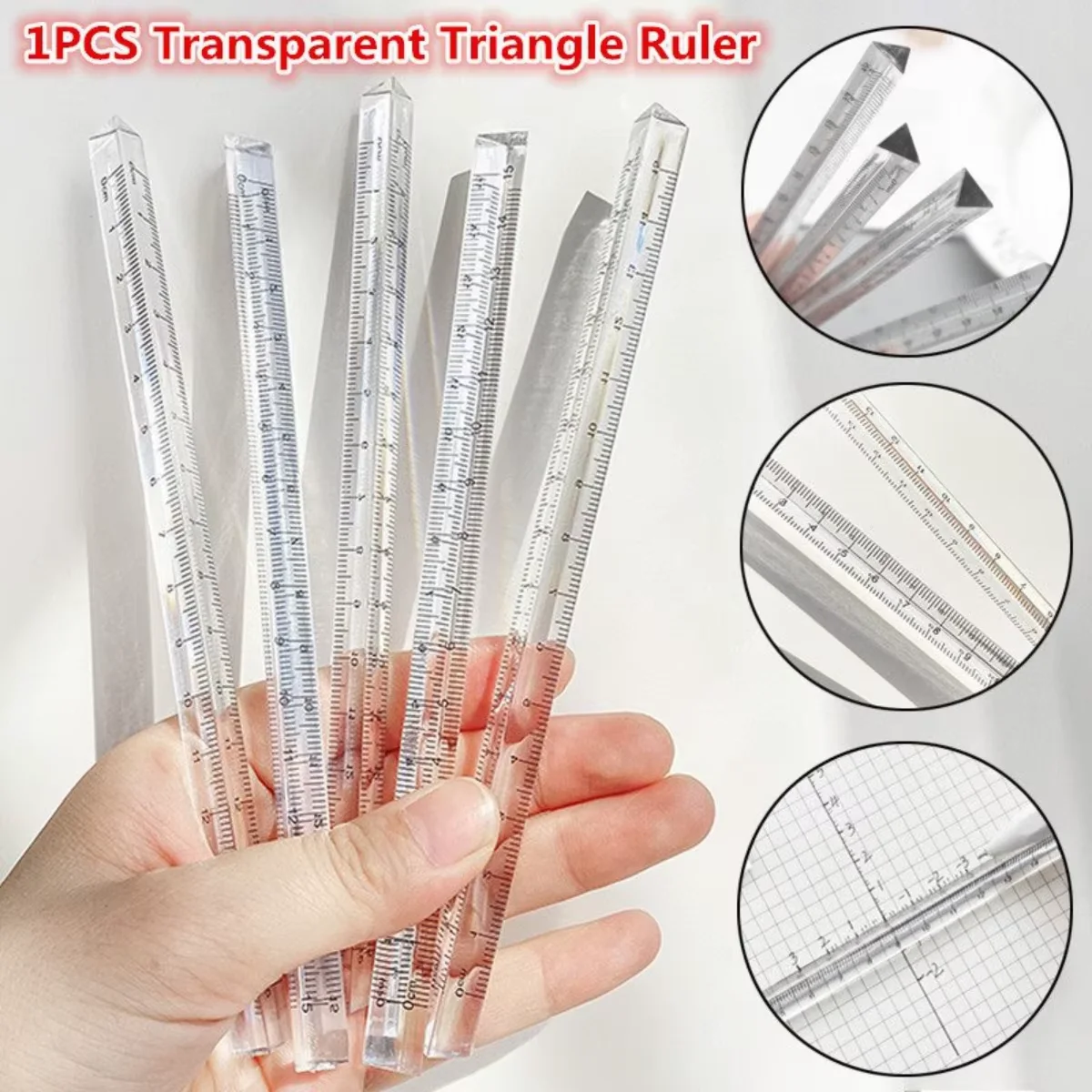1 قطعة حاكم مثلث شفاف اللوازم المدرسية والمكتبية القرطاسية
