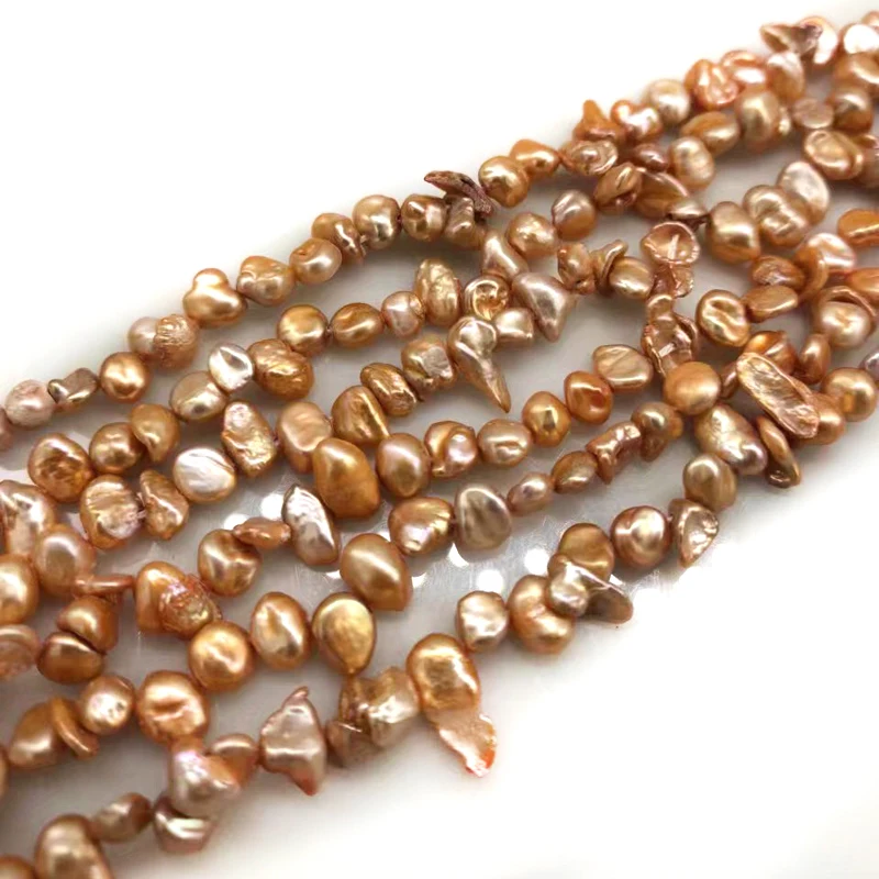 16 inches 5-8mm Gold Center Drilled Keshi Baroque Pearls Loose Strand