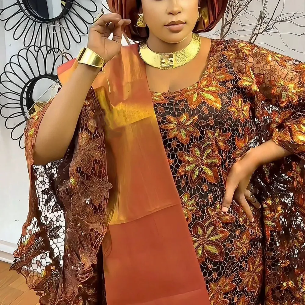 Elegante Afrikanische Kleider für Frauen Muslimische Mode Spitzen-Boubou Abayas Robe Dashiki Ankara Pailletten-Abendkleid Kaftan Maxikleid