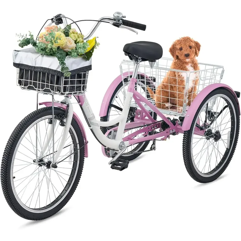 

7-Speed Adult Tricycles with Removable Baskets for Men and Women, 26-Inch, Supports Up to 400 lbs