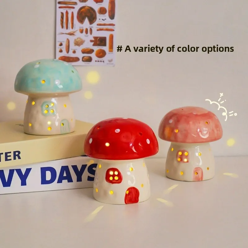 ضوء ليلي LED على شكل فطر سيراميك مبتكر لغرفة النوم، سطح المكتب، ضوء محيط مزخرف مريح، زخرفة متوهجة ناعمة صديقة للعين