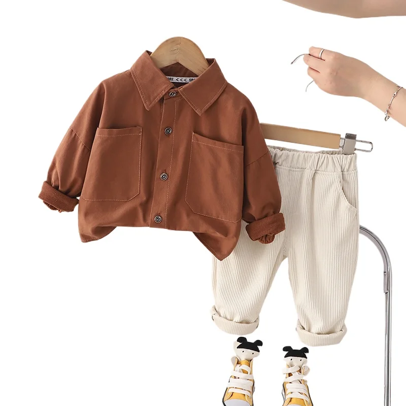 Children Boys Spring Autumn Clothes Solid Long Sleeves T-Shirt Corduroy Pants 2Pcs/Sets Toddler Casual Costume Kids Tracksuits