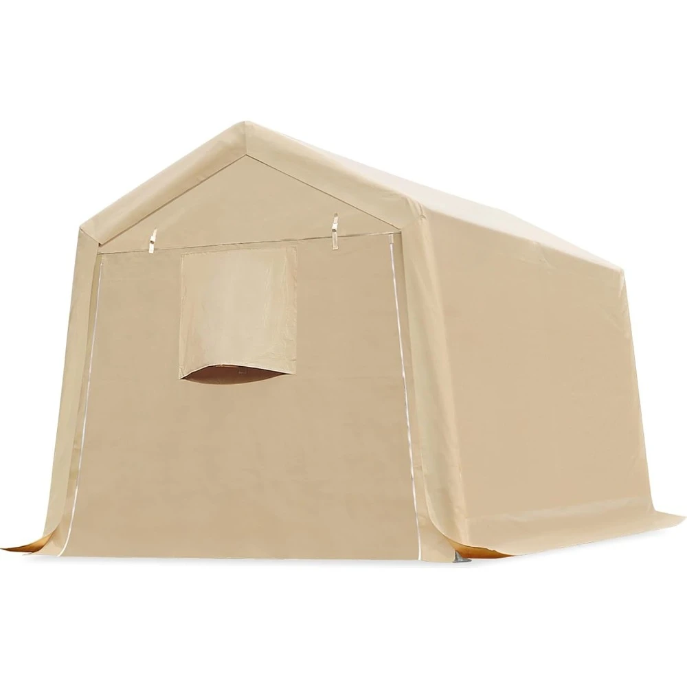 Peak Roof Anti-Snow Portable Shelter Storage Carport for Motorcycle Bike or Garden Tools with 2 Roll up Doors & Vents, Beige