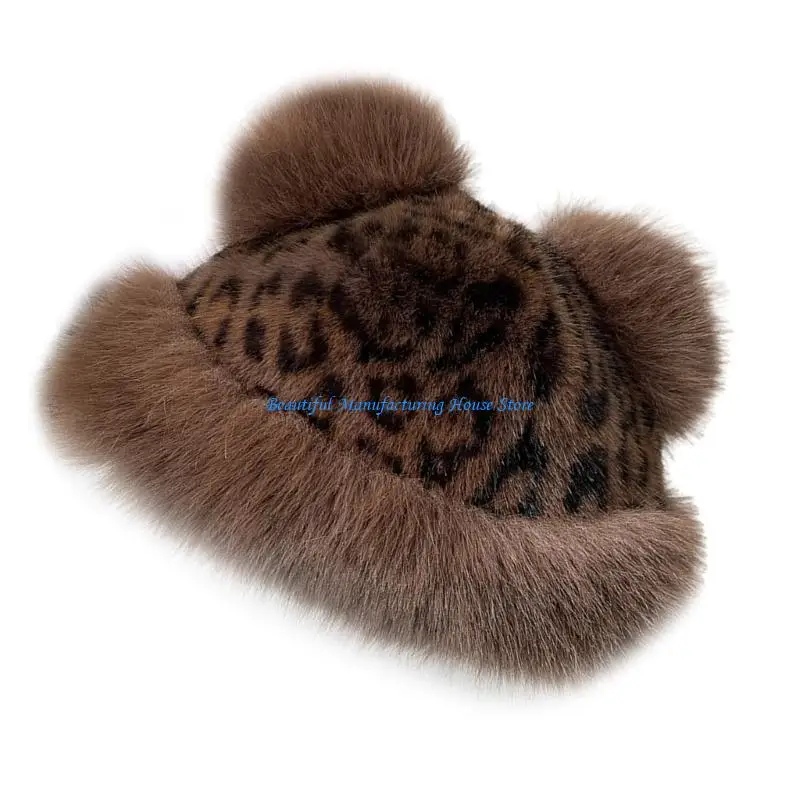 E56A Furry Soft Ear Bear Hat Ushanka Headwear for Women Winter Cycling Climbing Skiing Furry Bear Hat Thick Lining