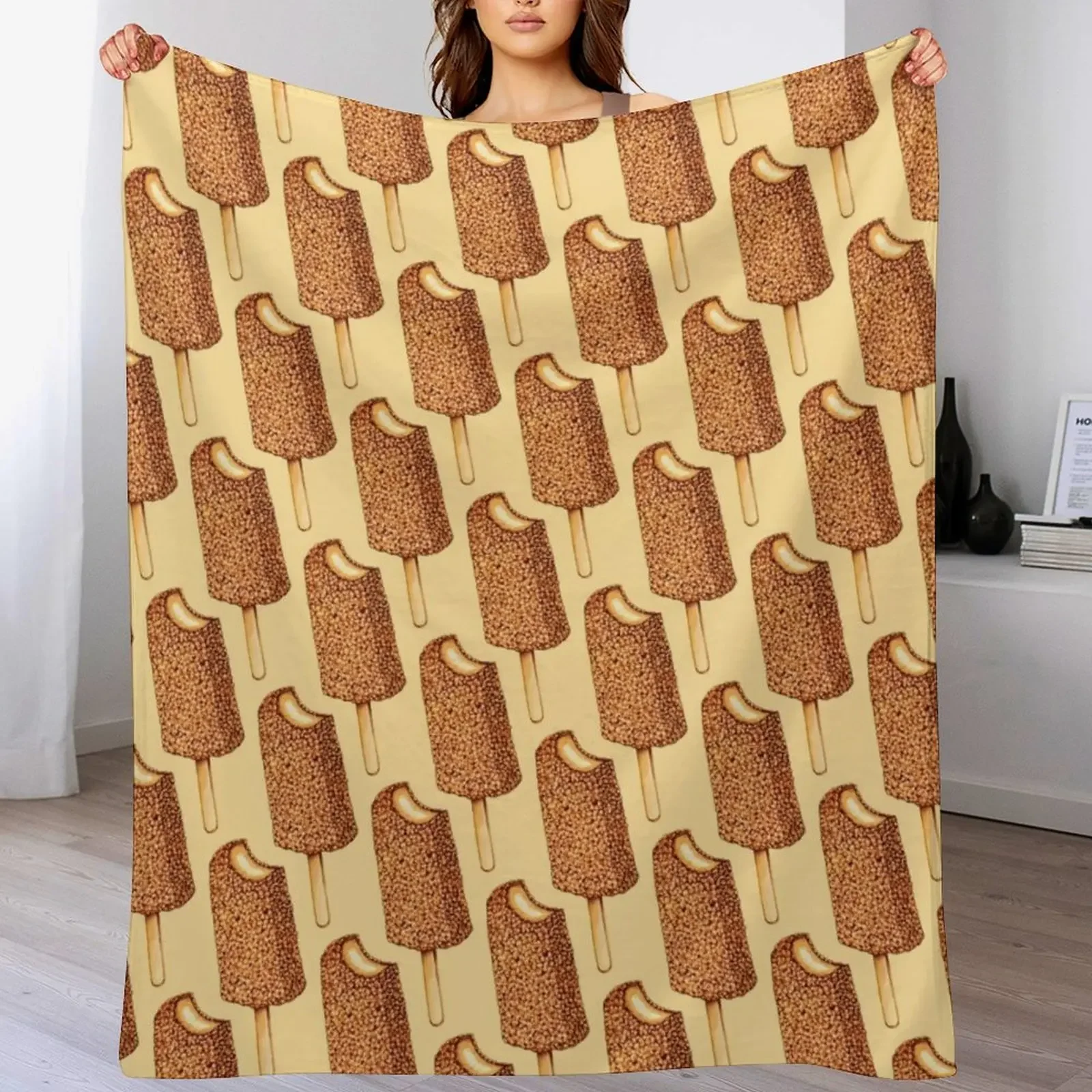 

Golden Gaytime Pattern Throw Blanket Multi-Purpose Thermals For Travel Camping Flannel Fabric Blankets