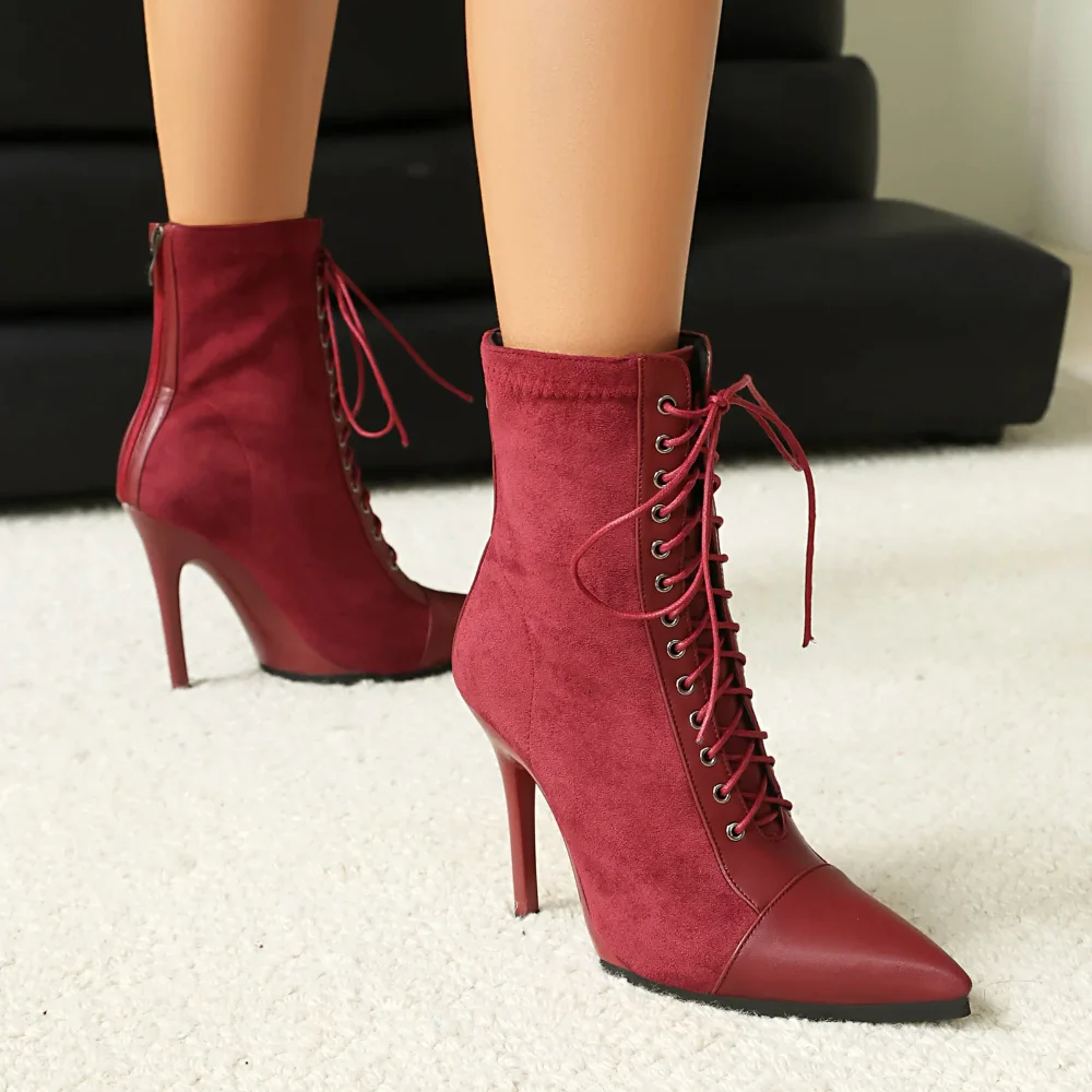 2026 New Sexy Splicing Short Boots with Strap Back Zipper and Pointed Toe Knight Boots Size 35-41