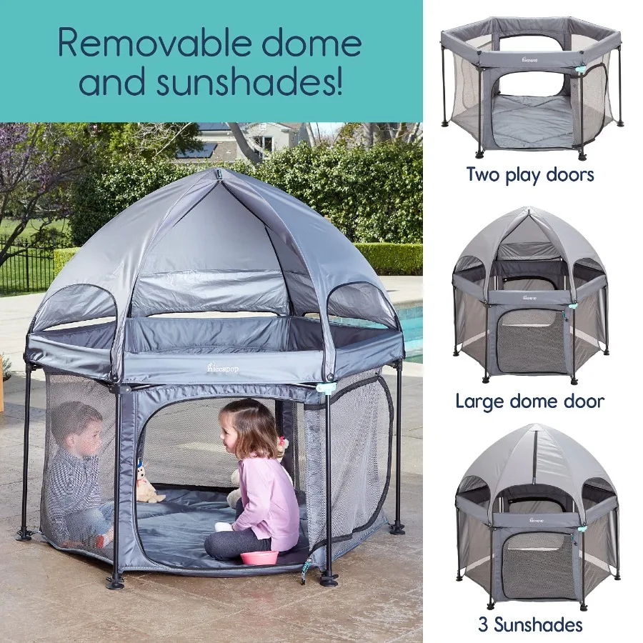 53” PlayPod Outdoor Baby Playpen for Baby with Canopy, Deluxe Portable Playpen for Babies and Toddlers with Dome